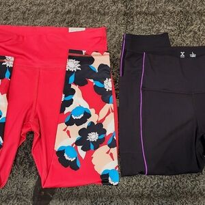 2 Pair New Leggings, 1 Red Floral, and 1  Black & Purple Leggings